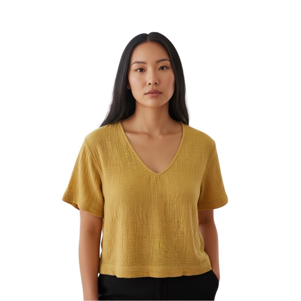 LULUS Mustard Yellow Short Sleeve Cotton Crop Top size Medium